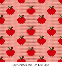 seamless knitted pattern with red apple fruit	