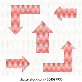 Seamless Knitted Pattern With Red Arrows. Vector Illustration. Christmas concept for banner, placard, billboard or web site. New Year retro greeting card and background. Image for invitation