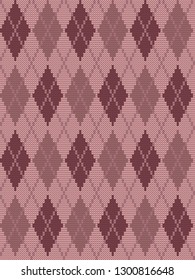 Seamless knitted pattern with rhombuses. Argyle print. Checkered background in pink colors. Vector illustration.