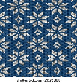 Seamless knitted pattern. Scandinavian ornament with snowflakes