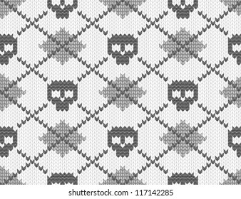 Seamless knitted pattern with skulls. EPS 8 vector illustration.