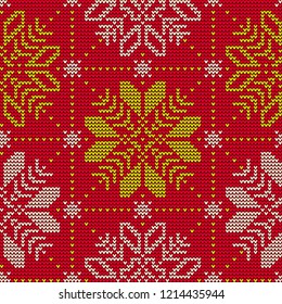 Seamless knitted pattern with snowflakes.
