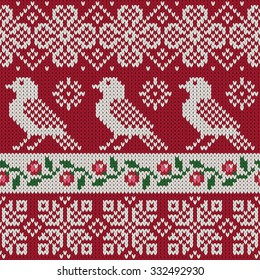Seamless Knitted Pattern Snowflakes Bird: vector de stock (libre de ...