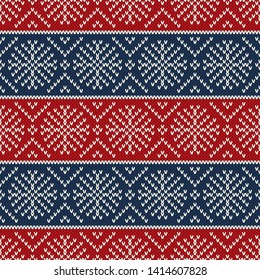 Seamless Knitted Pattern with Snowflakes. Christmas and New Year Design Background. Knitting Sweater Design