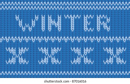 Seamless knitted pattern with snowflakes and text. Can be used as border ( both horizontal and vertical)