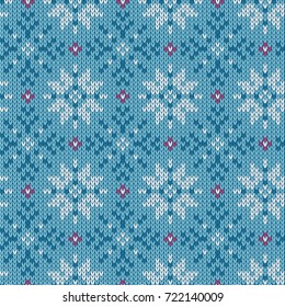 Seamless, knitted pattern with snowflakes for winter background design.