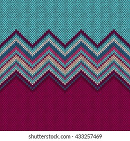 Seamless knitted pattern. Style blue red white ethnic geometric background