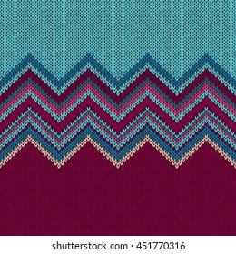 Seamless knitted pattern. Style blue vinous ethnic geometric background