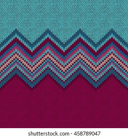 Seamless knitted pattern. Style blue red white ethnic geometric background