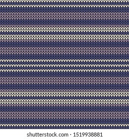 Seamless knitted pattern texture with horizontal stripes in soft purple, pink, and beige for winter scarf, top, hat, mittens, skirt, or other modern fashion clothing design.
