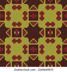 Сhristmas Seamless knitted pattern. Vector illustration  Colors: Caput Mortuum, Golden Fizz, Cardinal