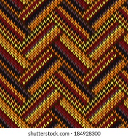 Seamless Knitted Pattern. Yellow Orange Red Brown Color Background
