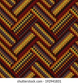 Seamless Knitted Pattern. Yellow Orange Red Brown Grey Color Swatch 