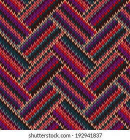 Seamless Knitted Pattern. Yellow Orange Red Brown Violet Color Swatch 