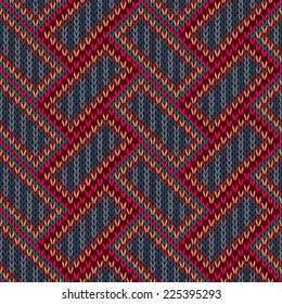 Seamless Knitted Pattern. Yellow Orange Red Blue Brown Color Background