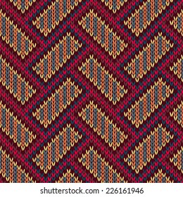 Seamless Knitted Pattern. Yellow Orange Red Blue Brown Color Background