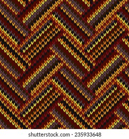 Seamless Knitted Pattern. Yellow Orange Red Brown Grey Black Color Swatch 