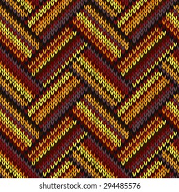 Seamless Knitted Pattern. Yellow Orange Red Brown Grey Color Swatch 