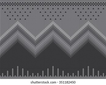 Seamless knitted pattern with zigzags. Color pattern gray and black
