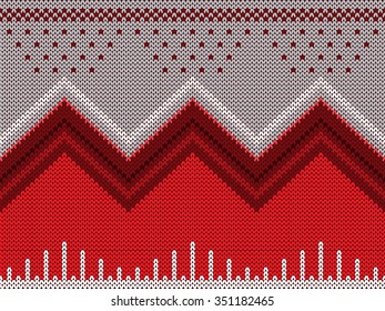 Seamless knitted pattern with zigzags. Color pattern gray red burgundy