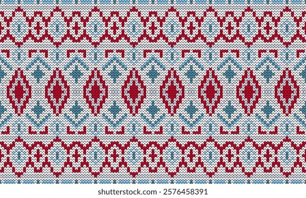 Seamless knitted Patterns.Heart Cross Stitch Embroidery seamless pattern on      background.Design for fashion texture,fabric,clothing,wrapping,print geometric ethnic 
