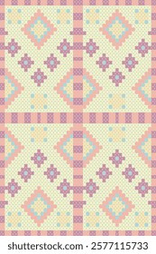 Seamless knitted Patterns.Heart Cross Stitch Embroidery seamless pattern on      background.Design for fashion texture,fabric,clothing,wrapping,print geometric ethnic 