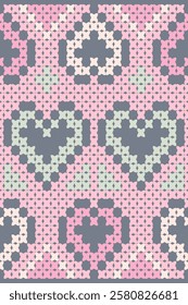 Seamless knitted Patterns.Heart Cross Stitch Embroidery seamless pattern on      background.Design for fashion texture,fabric,clothing,wrapping,print geometric ethnic 