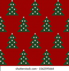 Diseño rojo de punto sin inconvenientes con árbol de Navidad. Fondo de Navidad