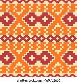 Seamless knitted retro pattern. Elegant geometric ornament of polygonal shapes. Beautiful graphic print in vintage colors. Vector illustration for fashion design