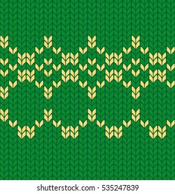 Seamless knitted scandinavian pattern. Vector illustration. Green, yellow.