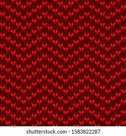 Seamless knitted striped shevron zigzag red pattern. Christmas backgroung