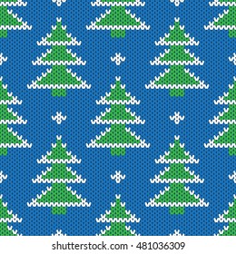 Seamless knitted vector Christmas background, Christmas tree.