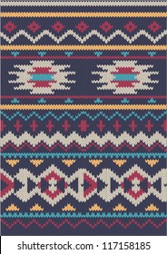seamless Knitted wool pattern on navy background in Fair Isle style