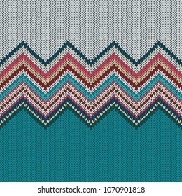 Seamless knitting Christmas pattern with wave ornament in red blue white yellow color