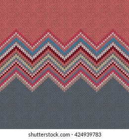 Seamless knitting Christmas pattern with wave ornament in red blue white grey color