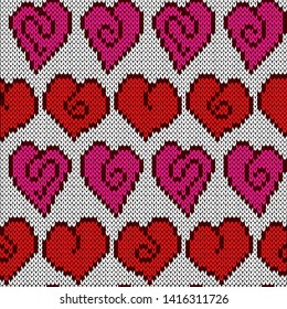 Seamless knitting decorative pattern with abstract hearts for Valentine's Day vector as a texture of fabric