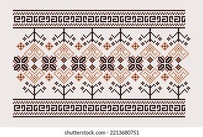 Seamless knitting embroidered pattern vector illustration with trendy color