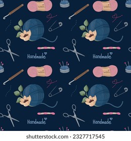 Seamless knitting, handmade, sewing patterns. Grate for textile, clothing, wrap paper 