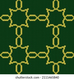 Seamless knitting ornate in green and yellow hues, vector pattern as a fabric texture, for plaid, clothes, blankets and other