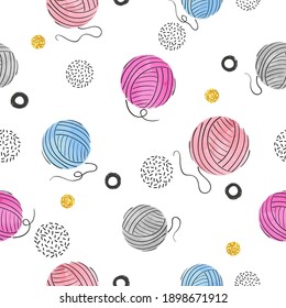 Seamless knitting pattern with colorful balls of yarn