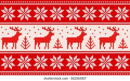 Seamless knitting pattern with deers and nordic stars