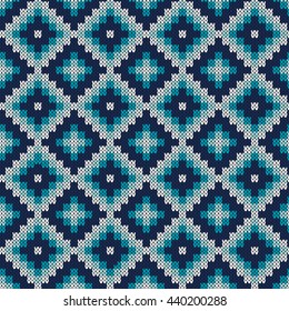 Seamless Knitting Pattern. Fair Isle Style Knitted Sweater Design. Vector Knitted Texture