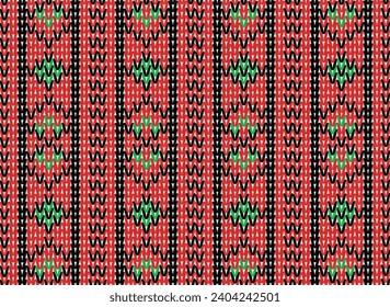 Seamless knitting pattern green red zigzag stripes knit geometric seamless pattern fabric print Classic knitted pattern. Cozy textile print design.