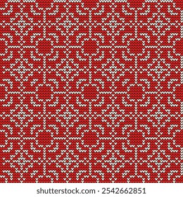 Seamless knitting pattern. Red and white design. Ethnic vector texture, Aztec style, Folk embroidery