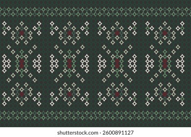 Seamless Knitting Pattern. Vector geometric knitting pattern for t-shirts, bags and other designs. Green, black and red.