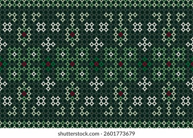 Seamless Knitting Pattern. Vector geometric knitting pattern for t-shirts, bags and other designs. Green, black and red.