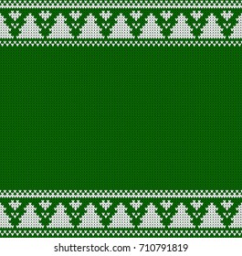 Seamless knitting pattern. Winter Holiday, New year 2018, Christmas sweater design. Texture with place for text.