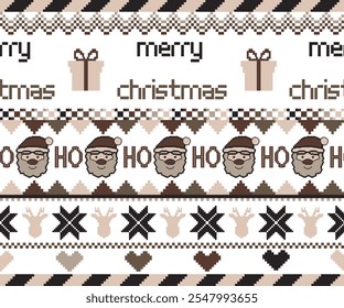 Padrão de tricô sem costura para o inverno com esquilos, enfeites de Natal, vetor, pixel.