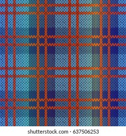 Seamless knitting vector pattern as a fabric texture in blue and red hues