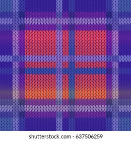 Seamless knitting vector pattern as a fabric texture mainly in blue, violet and pink hues